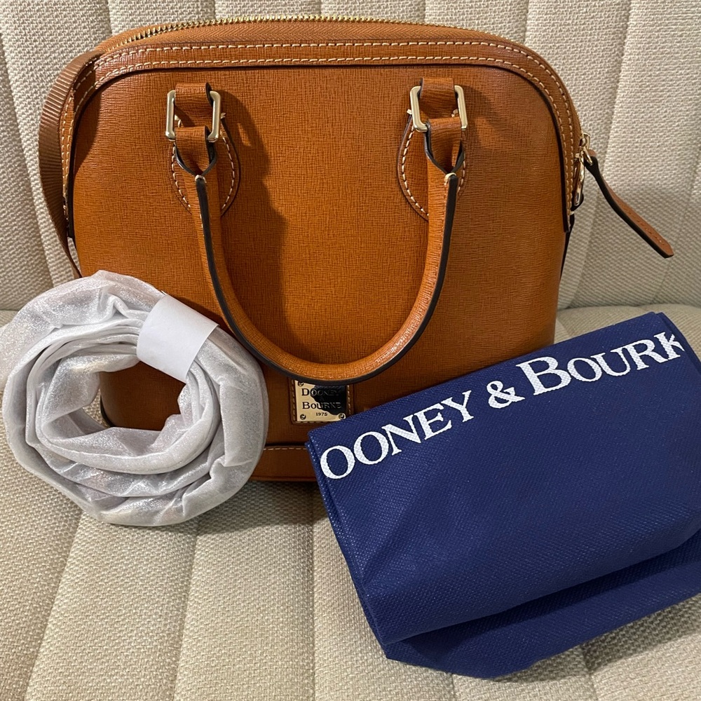 Dooney & Bourke Saffiano Leather Satchel Small Dome Bag Tan Brown NWT - Picture 2 of 7